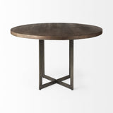 Rustic Brown Round Wood and Metal Dining Table