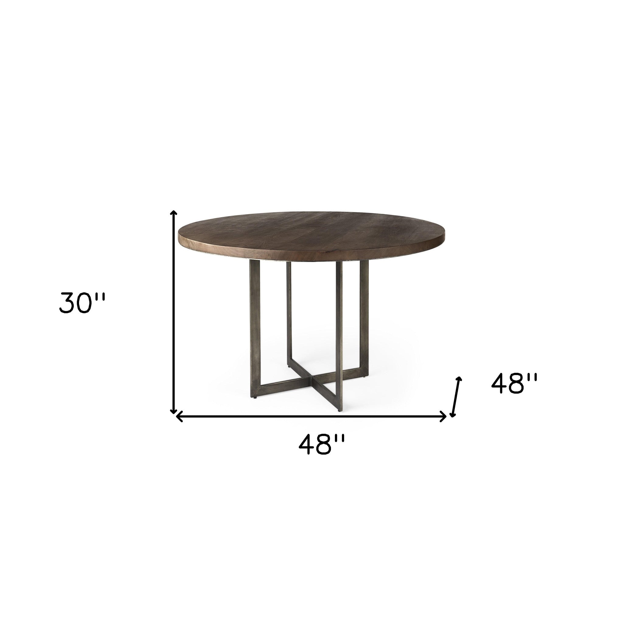 Rustic Brown Round Wood and Metal Dining Table