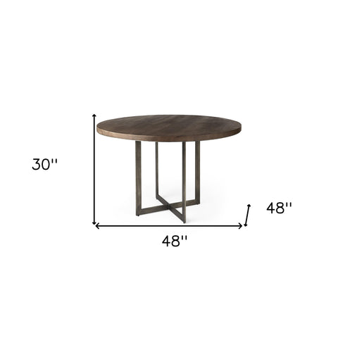 Rustic Brown Round Wood and Metal Dining Table