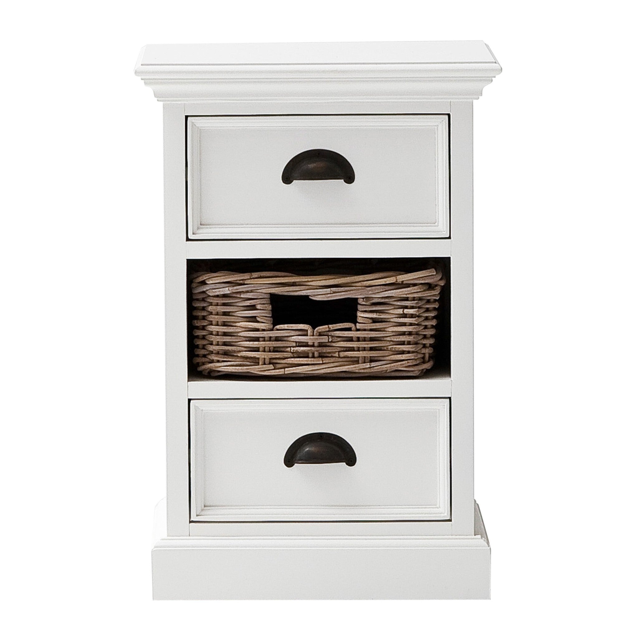 Classic White Two Drawer Nightstand Unit with Basket