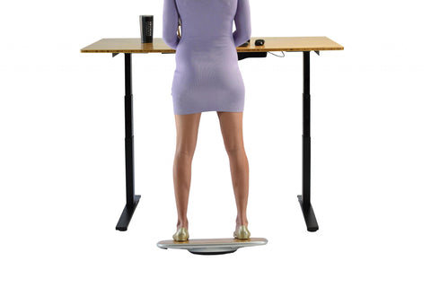 Bamboo and Silver Active Standing Desk Balance Board