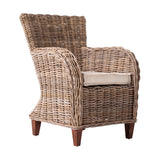 Set Of Two Natural Brown Rattan Wingback Wicker Chairs with Seat Cushions