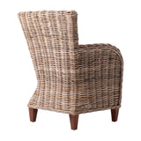 Set Of Two Natural Brown Rattan Wingback Wicker Chairs with Seat Cushions