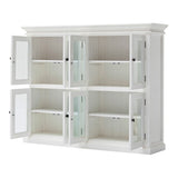 52" White Wood and Glass Two Level Storage Cabinet