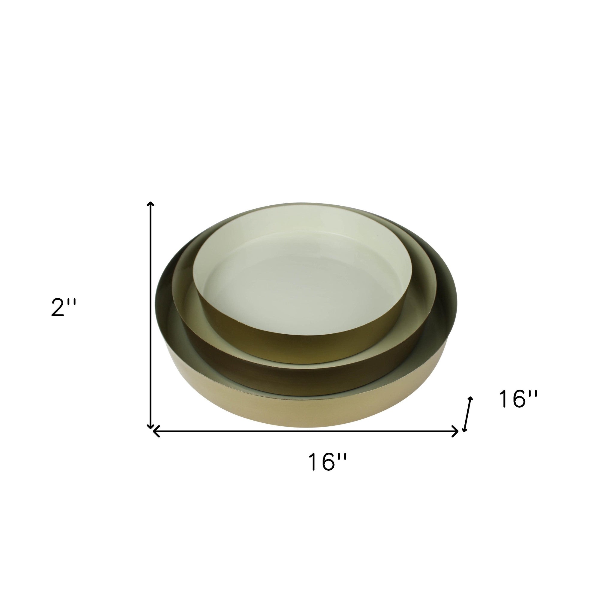 Set of Three Gold and Beige Metal Round Trays