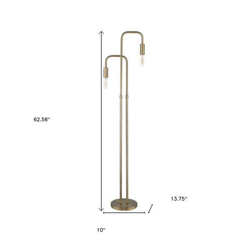 63" Brass Two Light Torchiere Floor Lamp