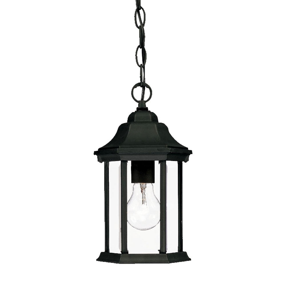 12" Narrow Matte Black Glass Lantern Hanging Light