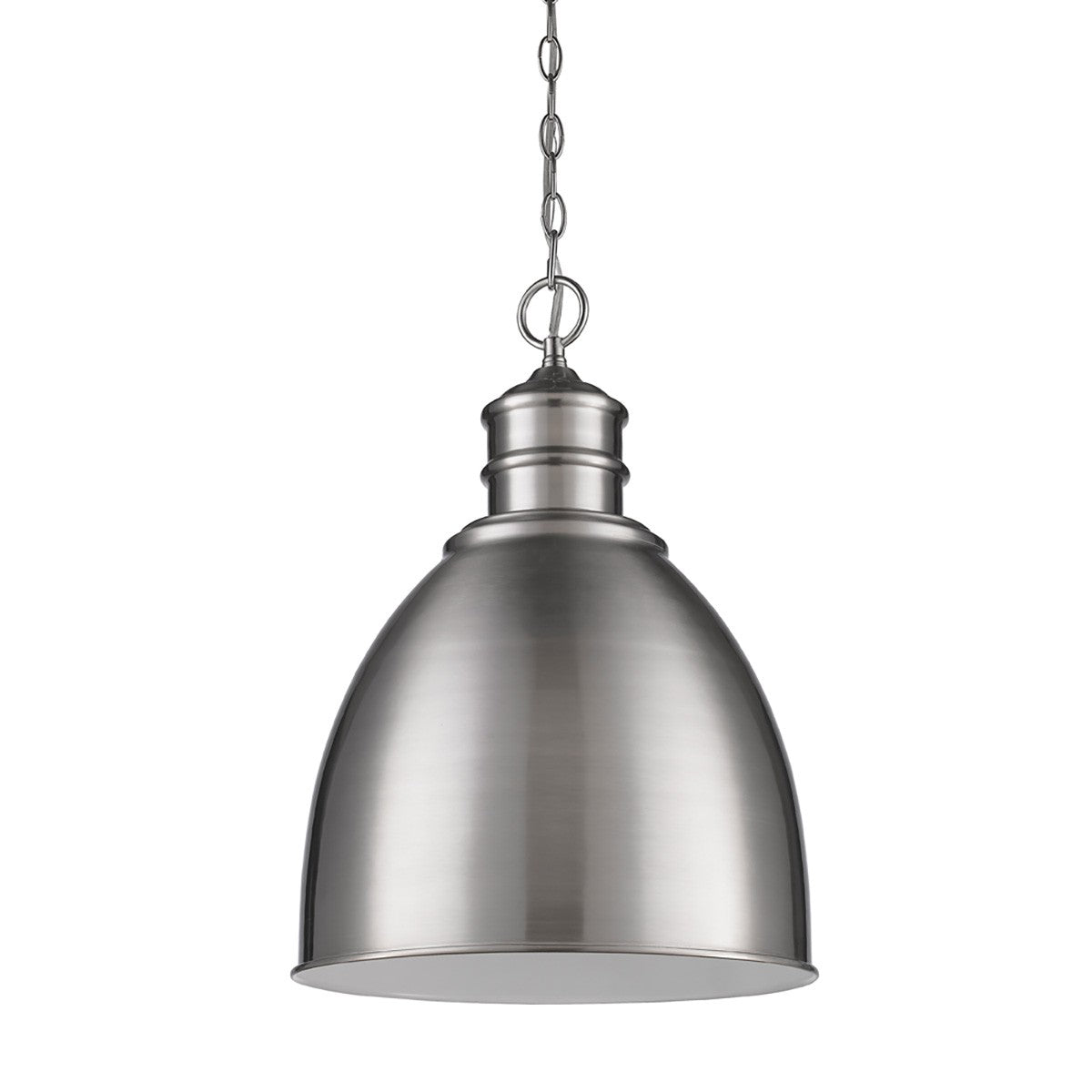 Colby 1-Light Satin Nickel Pendant With Gloss White Interior Shade