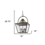 Savannah 6-Light Oil-Rubbed Bronze Foyer Pendant With Raw Brass Accents And Clear Glass Panes