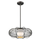 Loft 1-Light Oil-Rubbed Bronze Wire Globe Pendant With Etched Glass Interior Shade