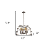 Rebarre 4-Light Antique Silver Drum Pendant With Open Cage Shade