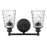 Black Metal and Pebbled Glass Two Light Wall Light