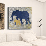 Exotic Blue And Gold Elephant Unframed Print Wall Art