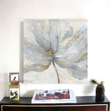 Soft Blue And Grey Flower With Gold Details Unframed Print Wall Art