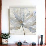 Soft Blue And Grey Flower With Gold Details Unframed Print Wall Art