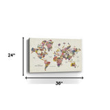 24" x 16" Fun Floral Map of the World Canvas Wall Art