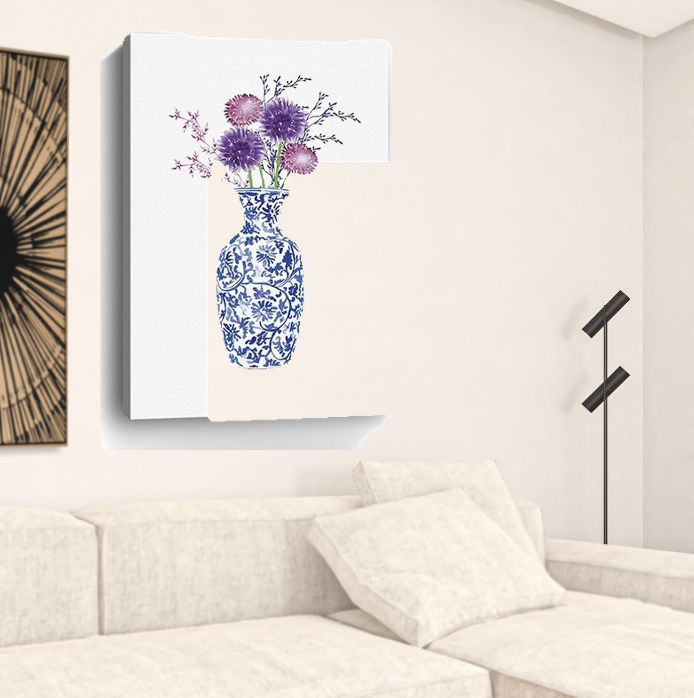 24" x 16" Blue and White Life Floral Vase Canvas Wall Art