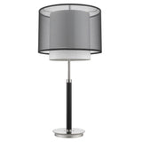 32" Silver Metal Column Table Lamp With Black And White Drum Shade