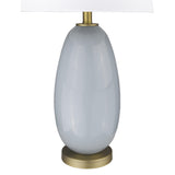 29" Brass Metal Column Table Lamp With White Drum Shade