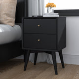 26" Black Two Drawer Solid Wood Nightstand