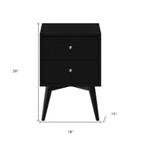 26" Black Two Drawer Solid Wood Nightstand