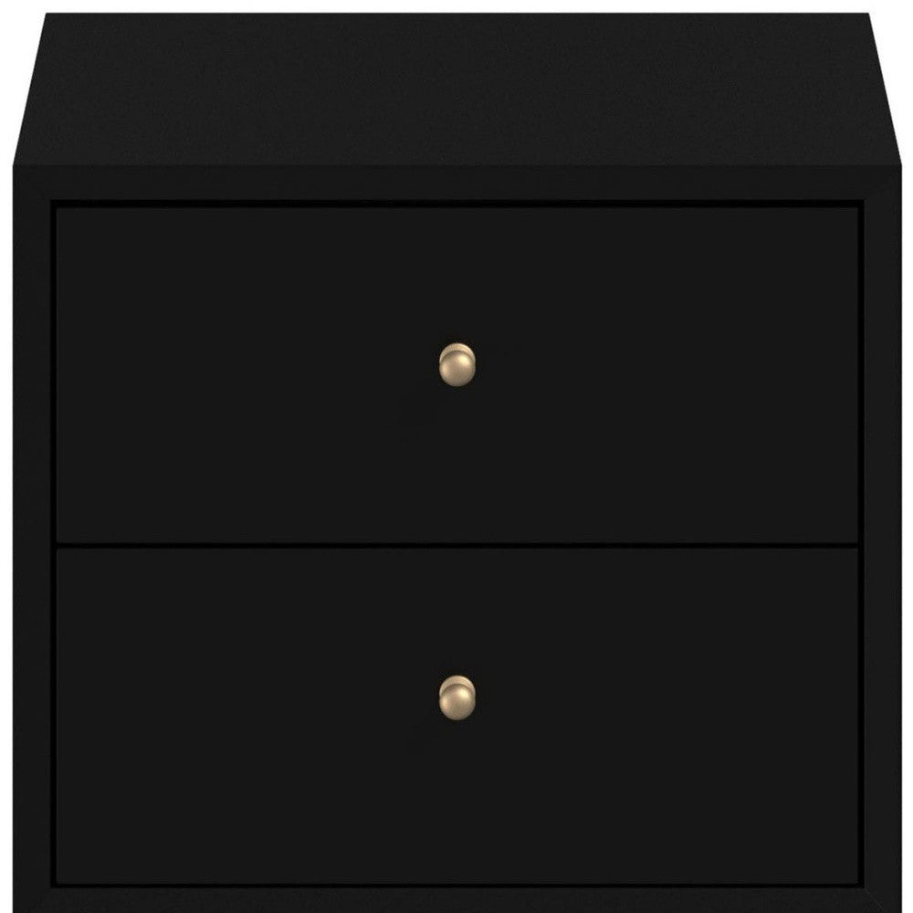 26" Black Two Drawer Solid Wood Nightstand