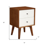 Brown and White Century Modern Wood 2 Drawer Nightstand