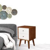 Brown and White Century Modern Wood 2 Drawer Nightstand