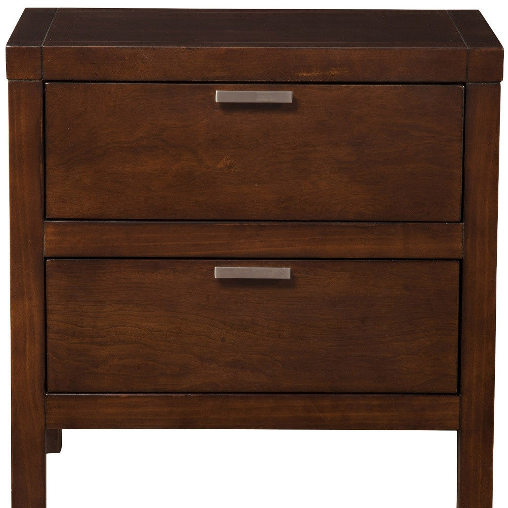 24" Brown Two Drawers Faux Wood Nightstand