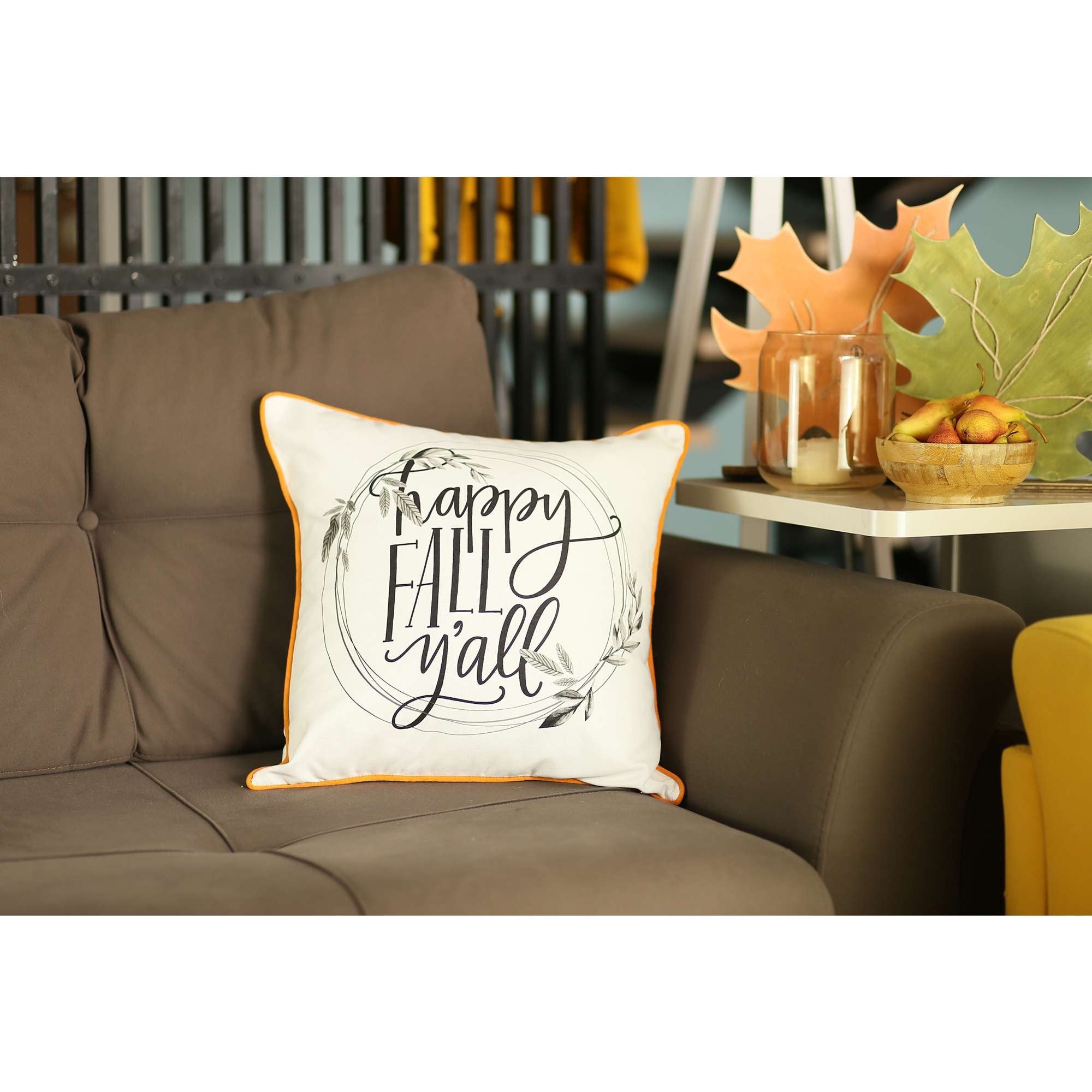 Black and White Happy Fall Throw Pillow