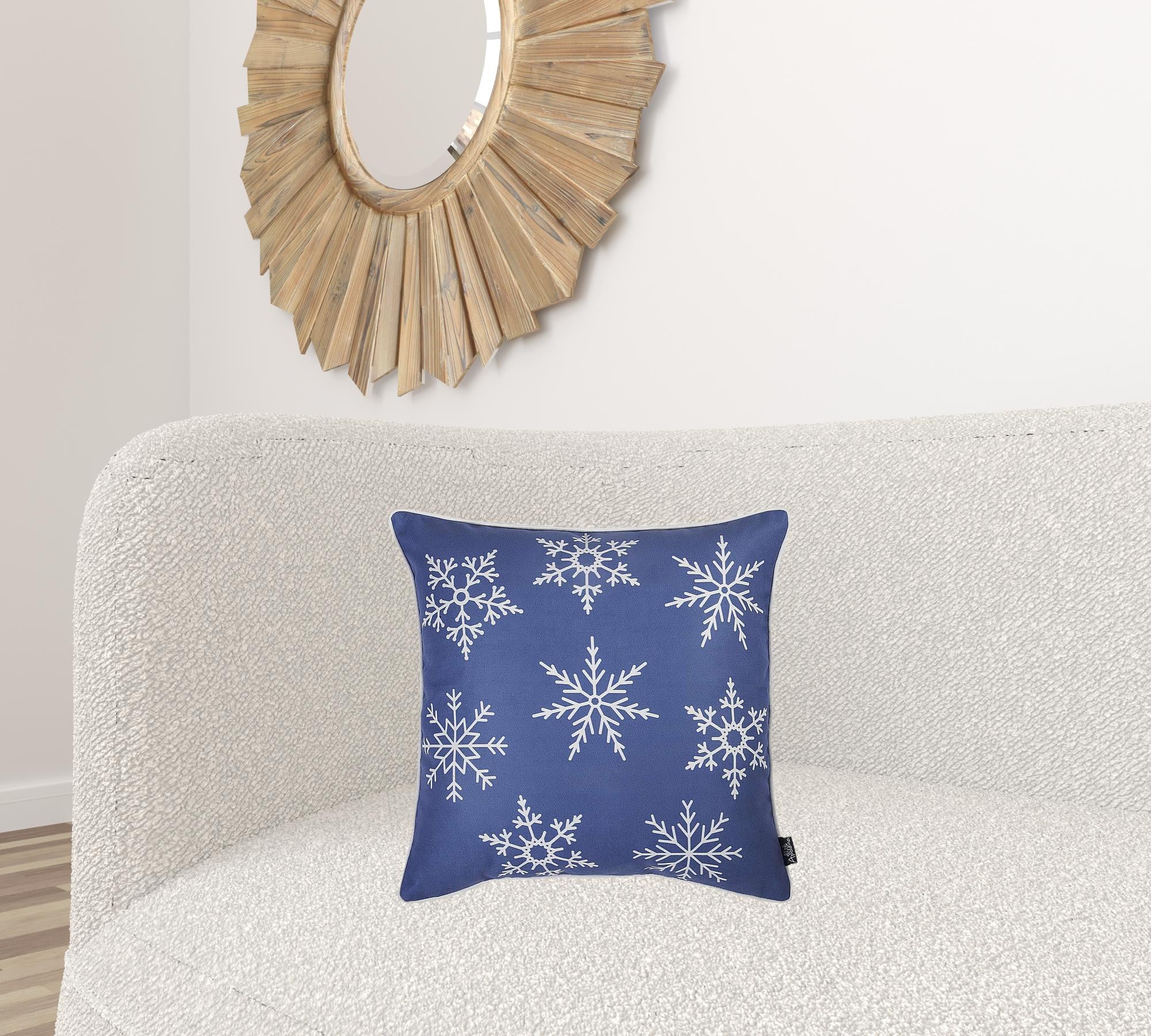 Blue and White Snowflakes Throw Pillow