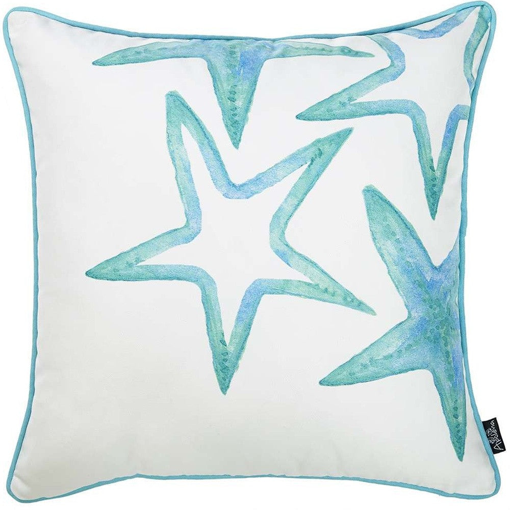 Aqua Blue Watercolor Stars Throw Pillow