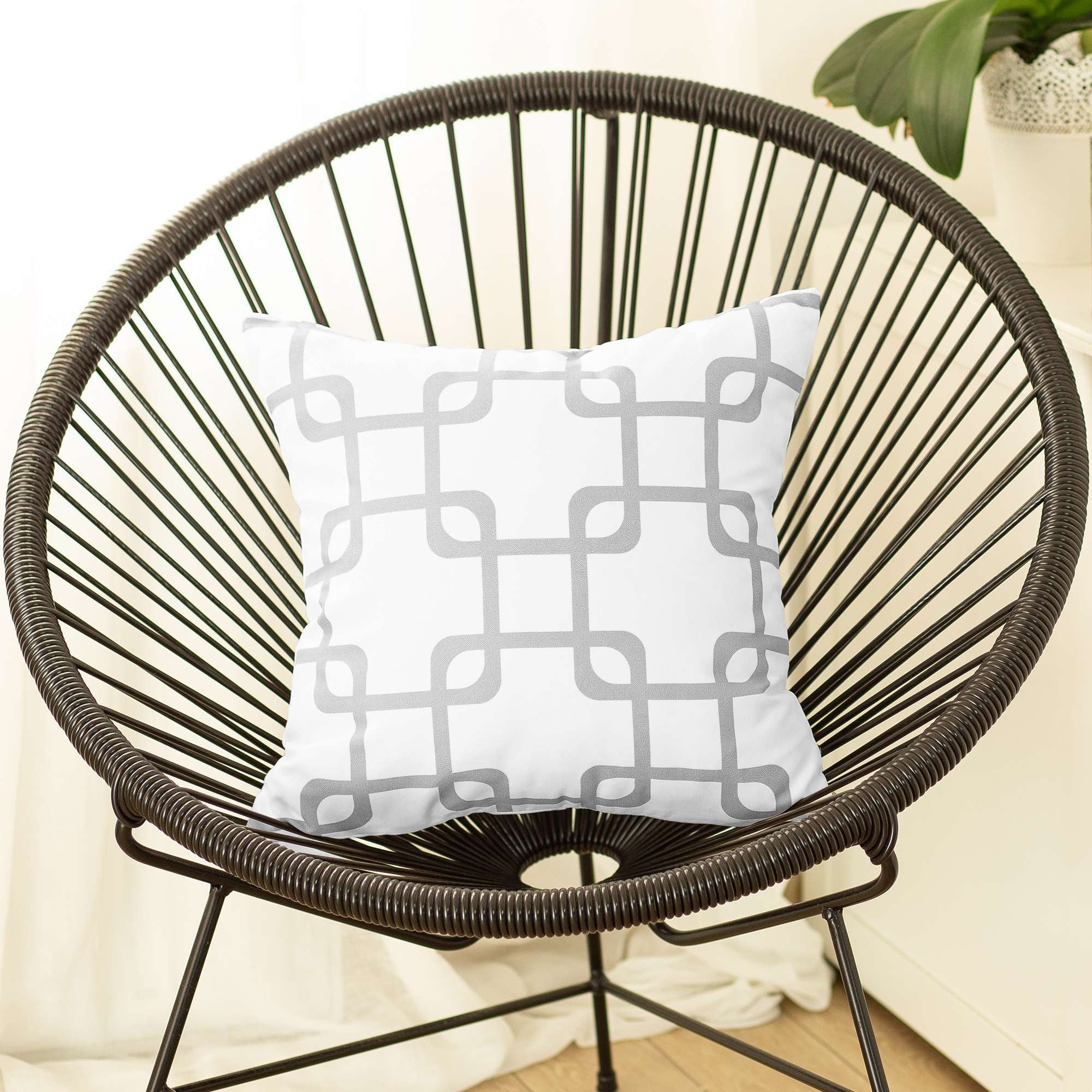 Gray and White Grid Geometric Throw Pillow