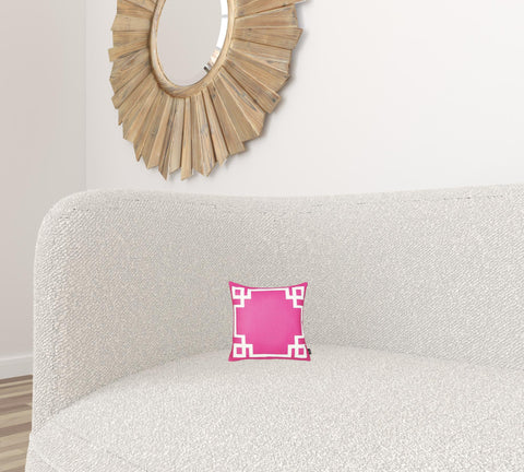 Pink and White Geometric Border Throw Pillow