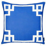 Blue and White Geometric Border Throw Pillow