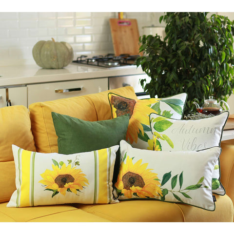 Yellow Sunflower Printed Lumbar Throw Pillow