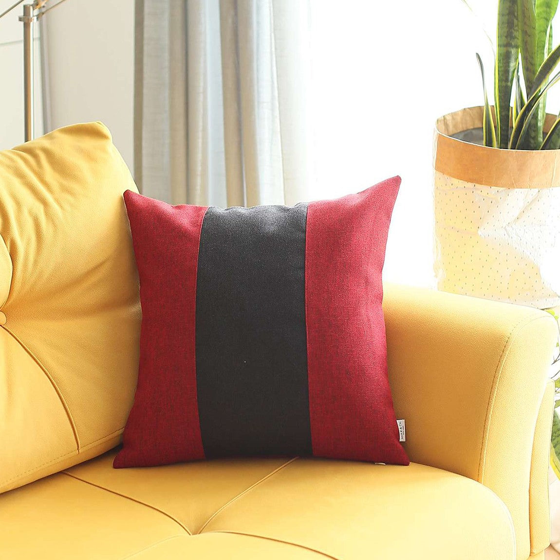 Red and Black Centered Strap Throw Pillow