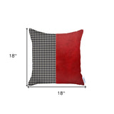 Houndstooth Divided Red Faux Leather Throw Pillow