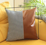 Houndstooth Divided Brown Faux Leather Throw Pillow