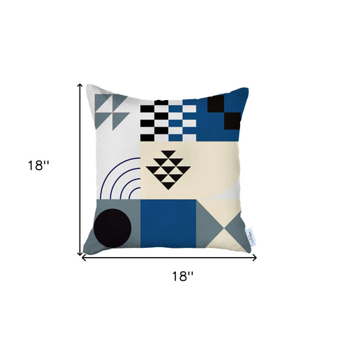 Blue and White Boho Chic Printed Throw Pillow