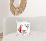 White Printed Face Boho Chic Throw Pillow