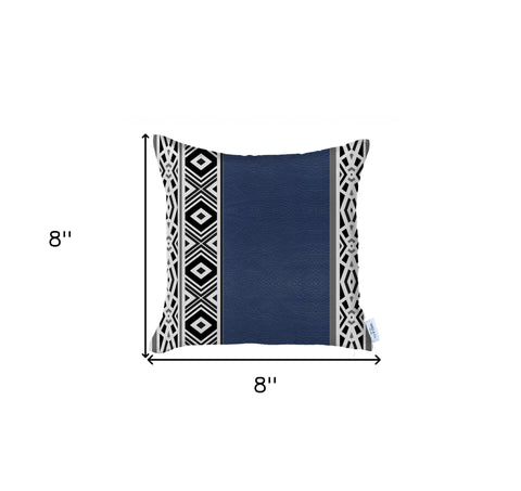 Deep Navy Faux Leather Geometric Throw Pillow