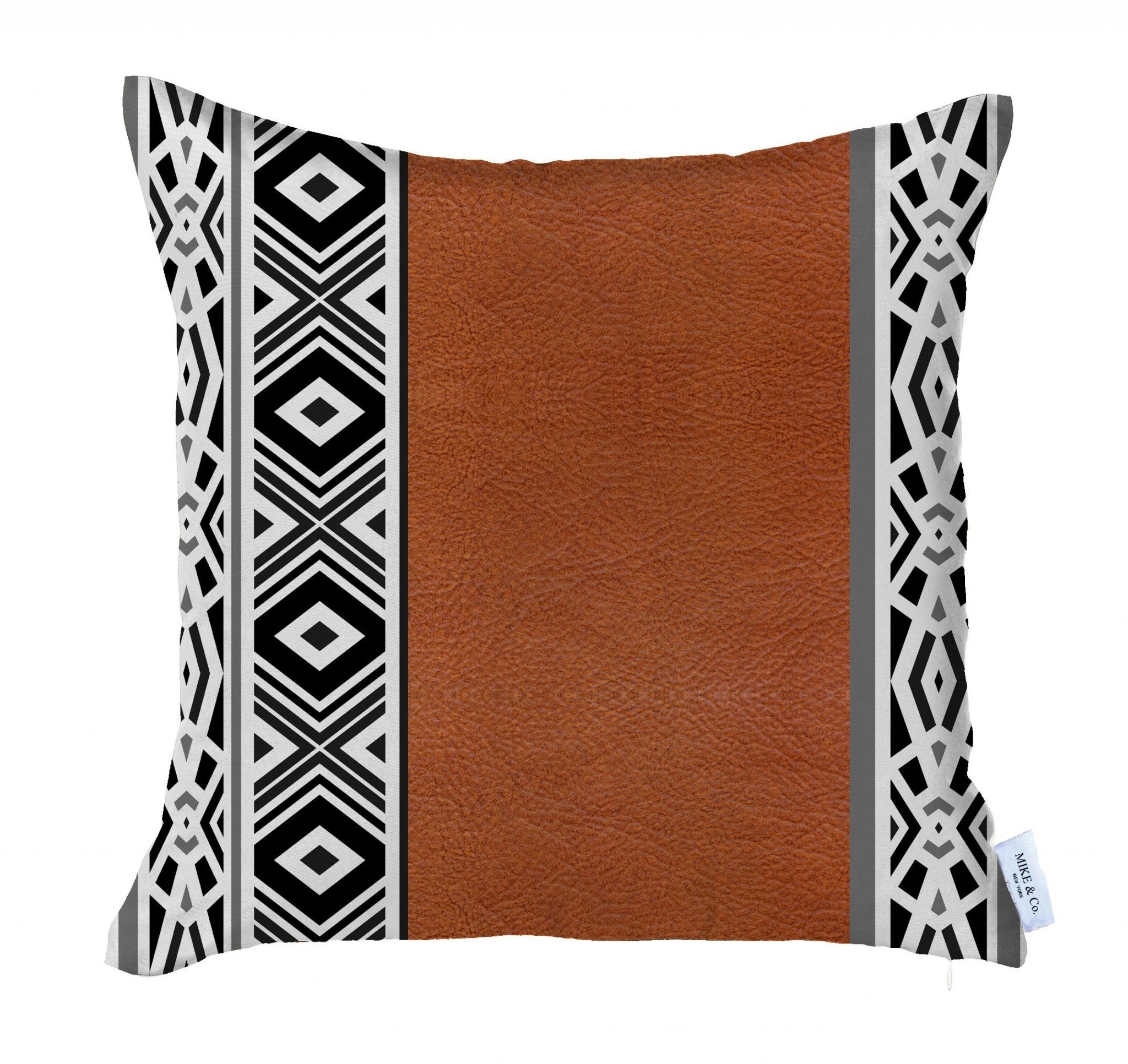 Rustic Brown Faux Leather Geometric Throw Pillow