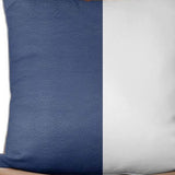 White and Navy Faux Leather Square Throw Pillow