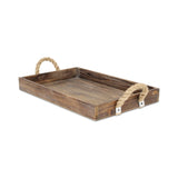 Dark Brown Wooden Tray with Rope Handles