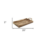 Brown Wooden Tray with Rope Handles