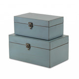 Set of Two Pale Blue Wooden Storage Boxes