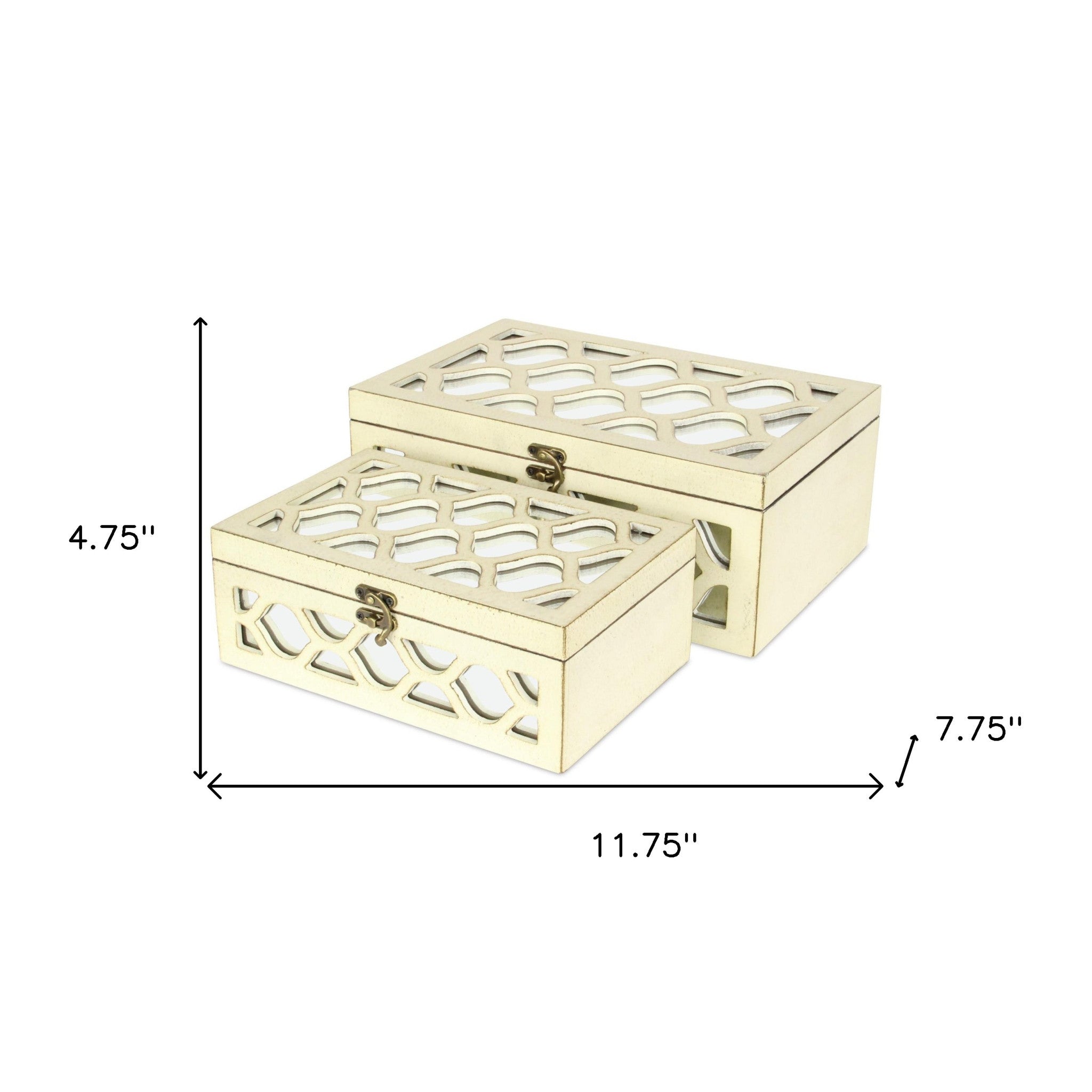 Set of White Quatrefoil Mirror Jewelry Storage Boxes