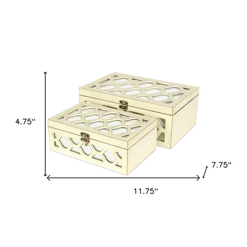 Set of White Quatrefoil Mirror Jewelry Storage Boxes