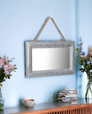 9" x 14" Silver Galvanized Metal Framed Accent Mirror